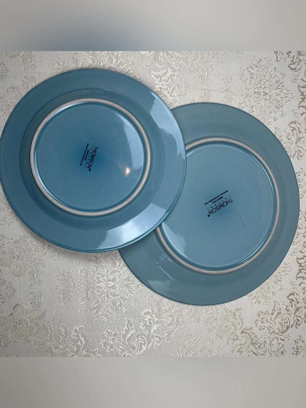 Thomson Seafoam Blue Seashell Embossed Ceramic Dinner Plate Set